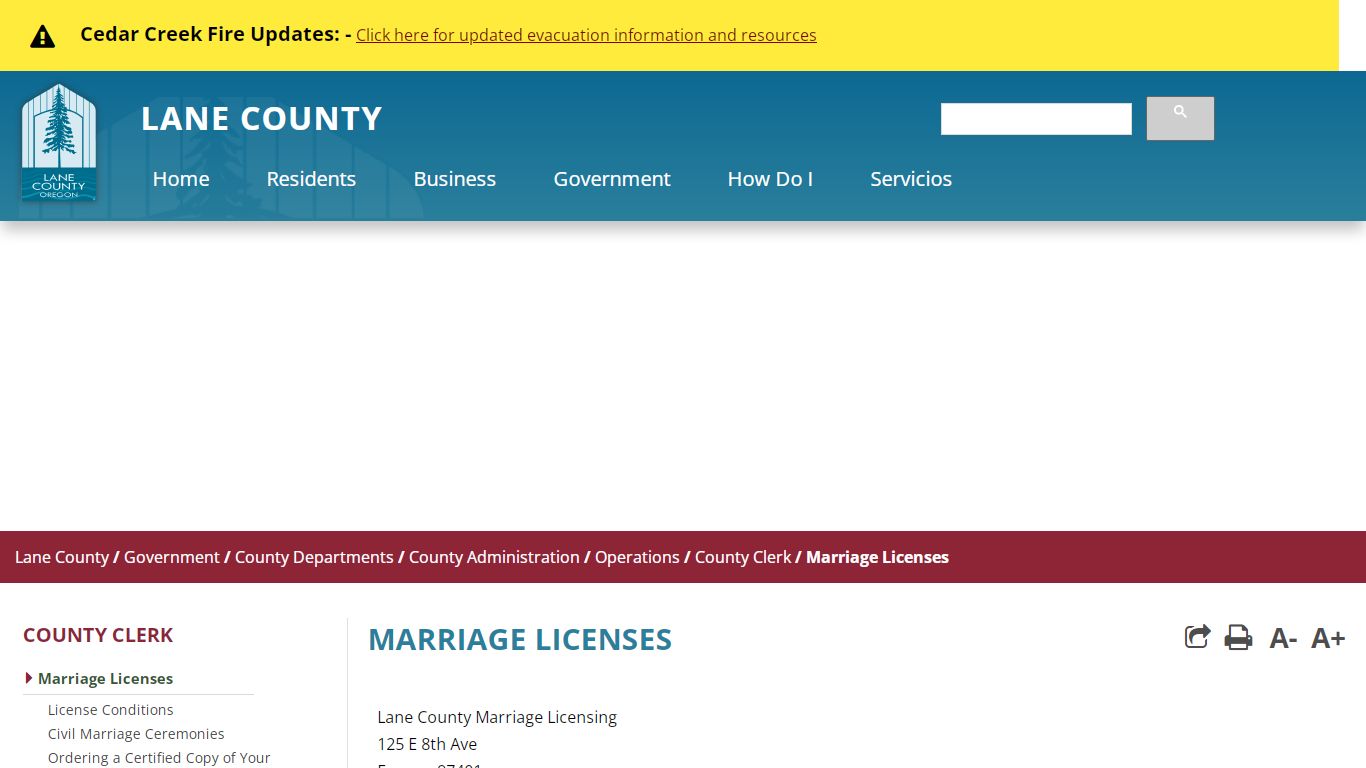 Marriage Licenses - Lane County