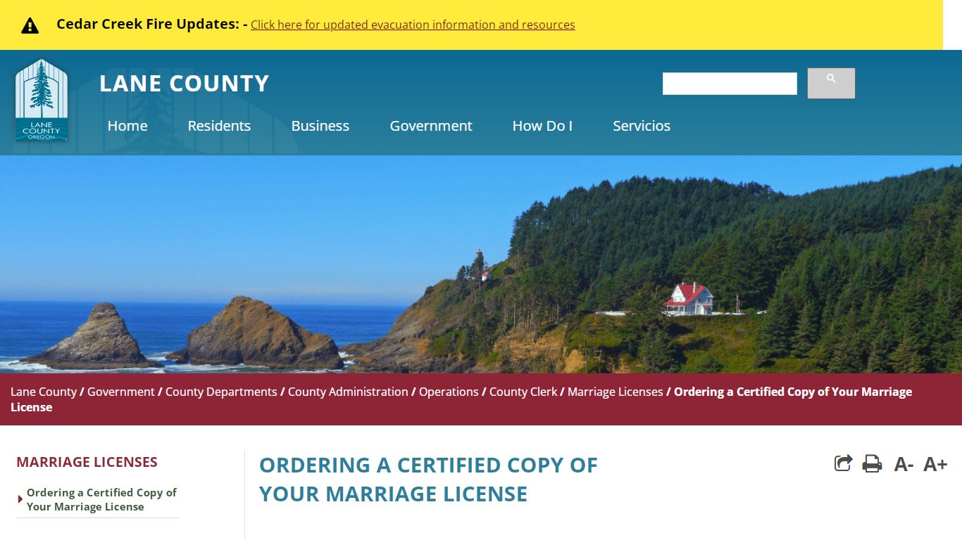 Ordering a Certified Copy of Your Marriage License - Lane County