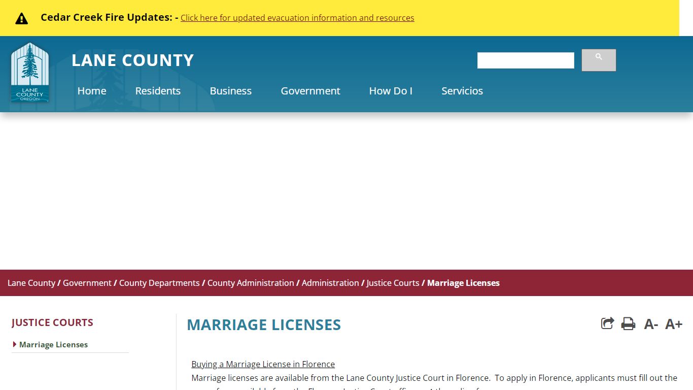 Marriage Licenses - Lane County